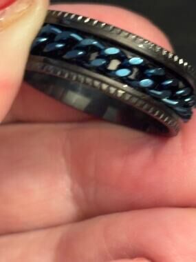 New Silver Spinner Ring Blue Chain Inlay Size 10